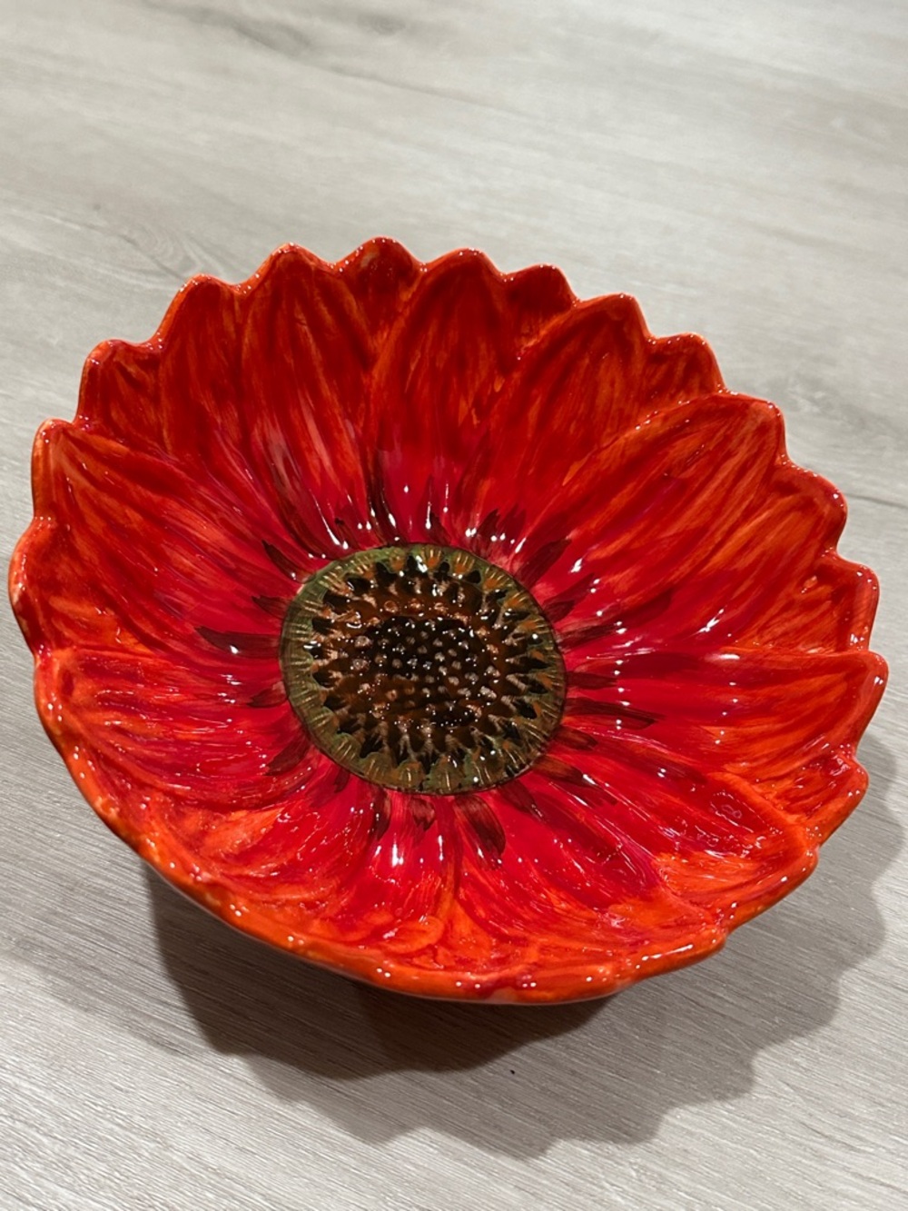 Maxcera Red Poppy/Sunflower Ceramic Serving Bowl 7.5”